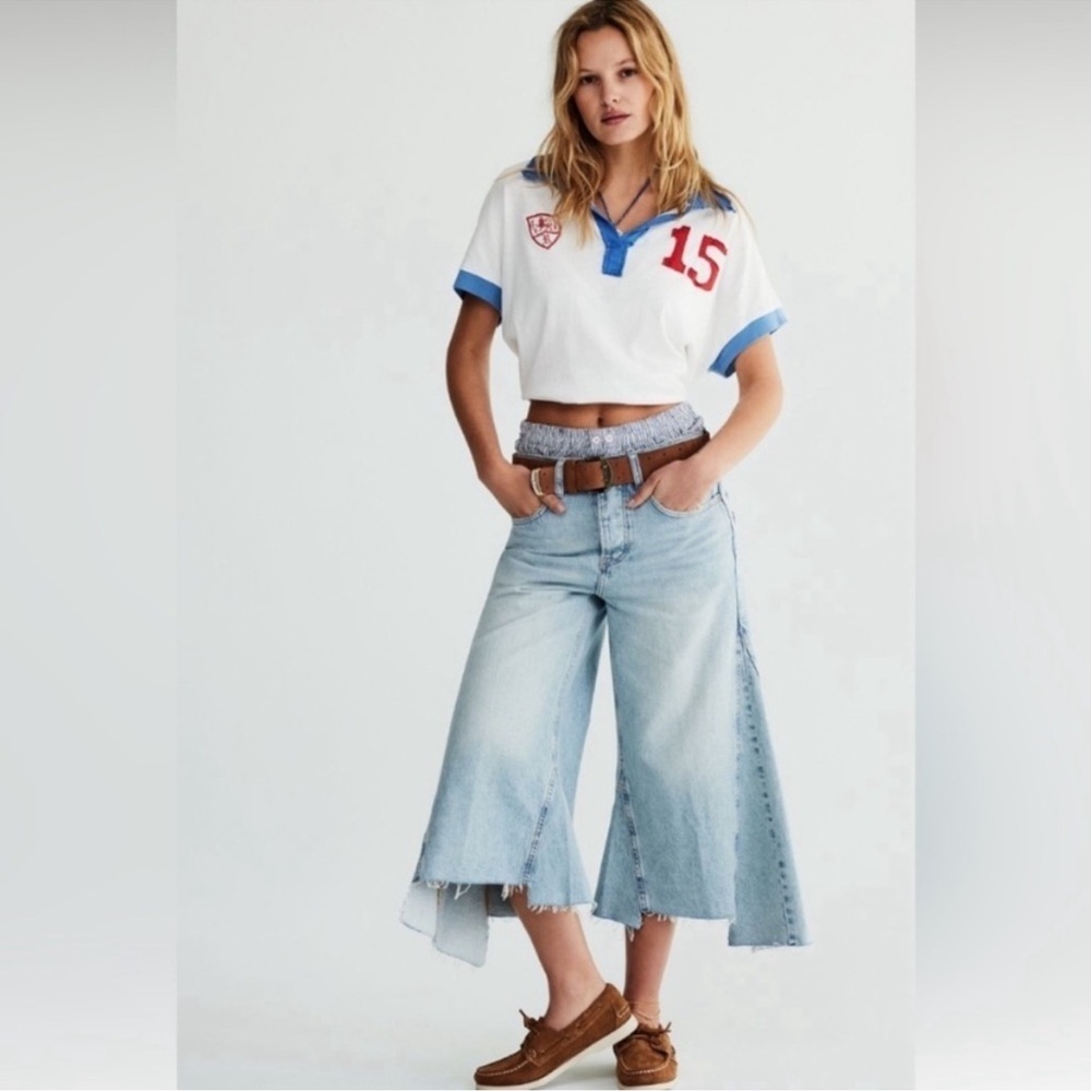 Free People We The Free Ripple Wide-Leg Cropped Jeans. NWT. 27 L